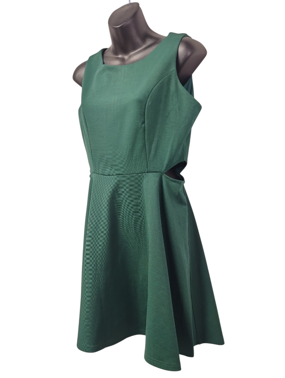 BelongSci Emerald Green Sleeveless Cutout Waist Fit & Flare Mini Dress Sz M NWT - Picture 4 of 6